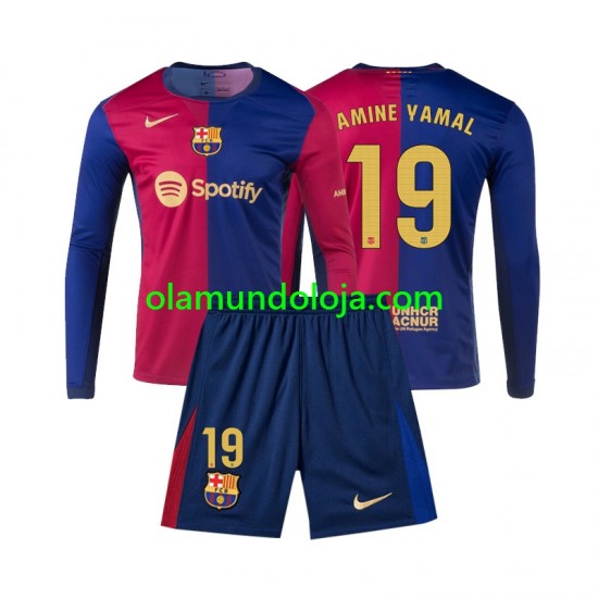 Camisola FC Barcelona Lamine Yamal 19 Criança Equipamento Primeiro 2024-2025 Manga Comprida